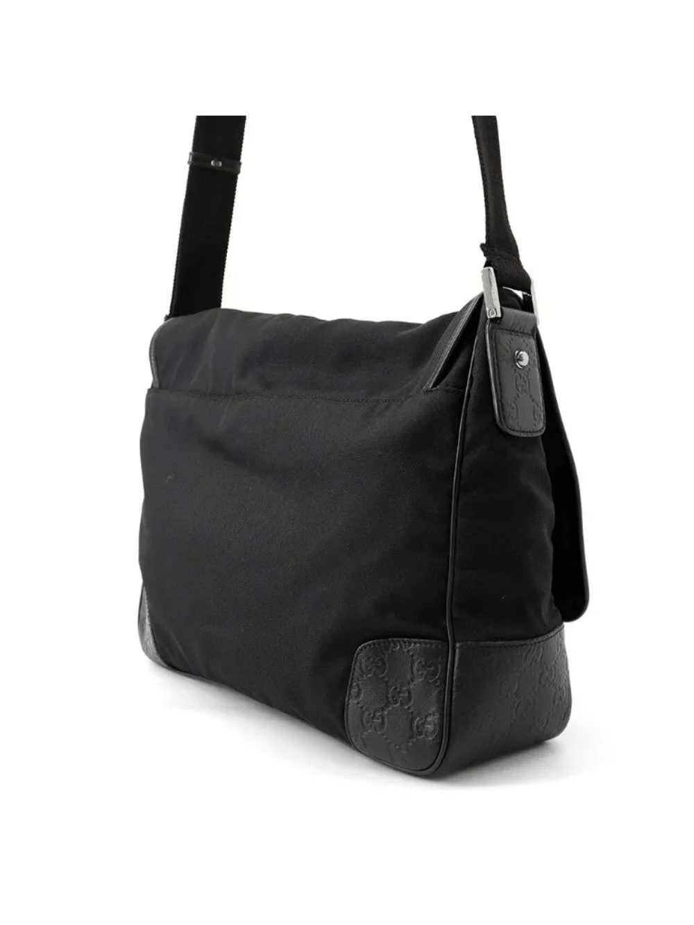 Gucci Shoulder Bag GG Embossed Nylon Leather Black
